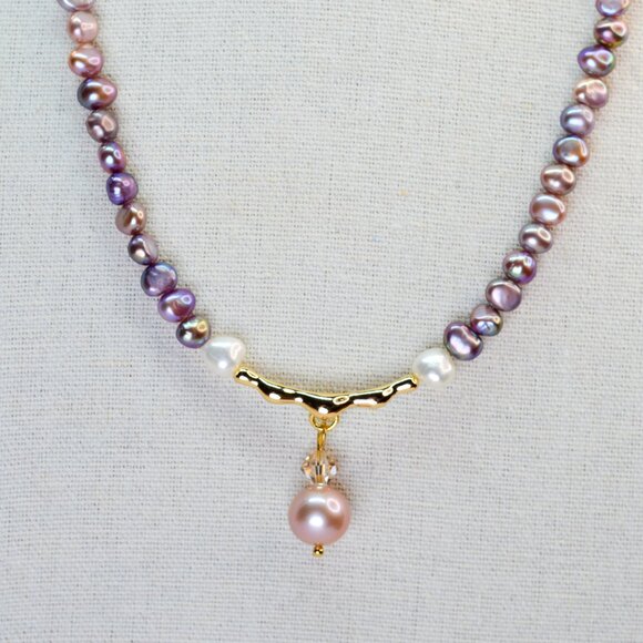 Natural Metallic Purple Pearl Necklace 18" Gold Plated Sterling Silver - Picture 10 of 10